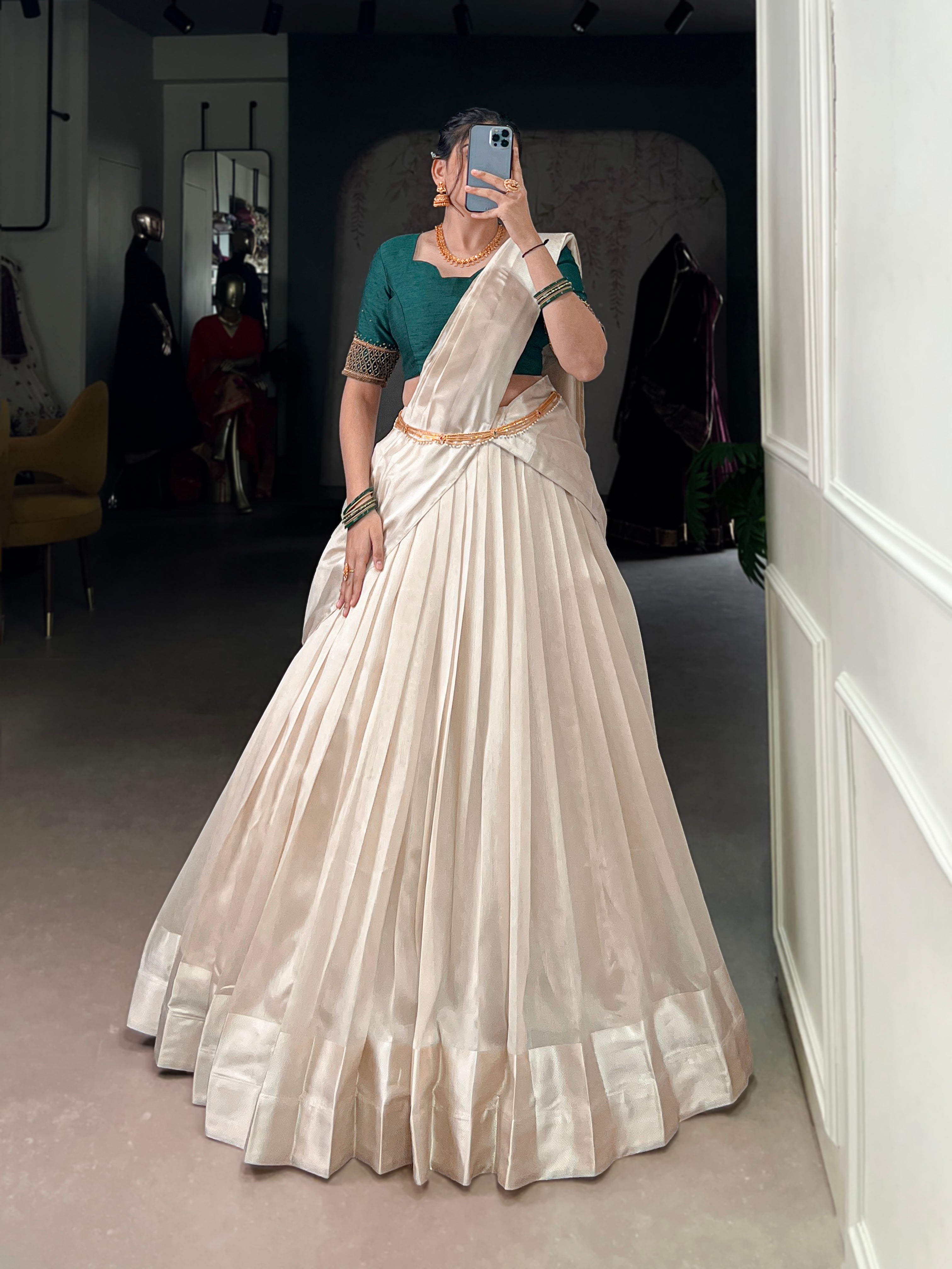 Lorenvalley Fashion White Poly Tasar Viscose Border Lehenga Choli with Dupatta - Distacart