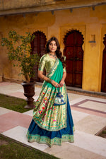 Thumbnail for Lorenvalley Fashion Navy Blue Soft Silk Paithani Zari Weaving Work With Sequins and Thread Embroidery Scallop Lace Border Lehenga Choli with Dupatta - Distacart