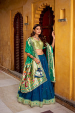 Thumbnail for Lorenvalley Fashion Navy Blue Soft Silk Paithani Zari Weaving Work With Sequins and Thread Embroidery Scallop Lace Border Lehenga Choli with Dupatta - Distacart