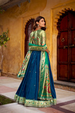 Thumbnail for Lorenvalley Fashion Navy Blue Soft Silk Paithani Zari Weaving Work With Sequins and Thread Embroidery Scallop Lace Border Lehenga Choli with Dupatta - Distacart