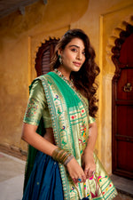 Thumbnail for Lorenvalley Fashion Navy Blue Soft Silk Paithani Zari Weaving Work With Sequins and Thread Embroidery Scallop Lace Border Lehenga Choli with Dupatta - Distacart