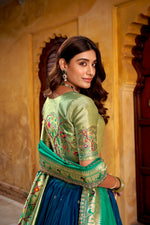 Thumbnail for Lorenvalley Fashion Navy Blue Soft Silk Paithani Zari Weaving Work With Sequins and Thread Embroidery Scallop Lace Border Lehenga Choli with Dupatta - Distacart