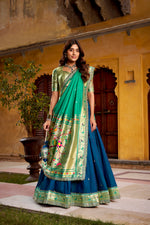 Thumbnail for Lorenvalley Fashion Navy Blue Soft Silk Paithani Zari Weaving Work With Sequins and Thread Embroidery Scallop Lace Border Lehenga Choli with Dupatta - Distacart