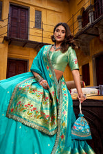 Thumbnail for Lorenvalley Fashion Skyblue Soft Silk Paithani Zari Weaving Work With Sequins and Thread Embroidery Scallop Lace Border Lehenga Choli with Dupatta - Distacart