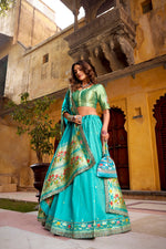 Thumbnail for Lorenvalley Fashion Skyblue Soft Silk Paithani Zari Weaving Work With Sequins and Thread Embroidery Scallop Lace Border Lehenga Choli with Dupatta - Distacart