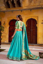 Thumbnail for Lorenvalley Fashion Skyblue Soft Silk Paithani Zari Weaving Work With Sequins and Thread Embroidery Scallop Lace Border Lehenga Choli with Dupatta - Distacart