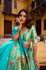 Thumbnail for Lorenvalley Fashion Skyblue Soft Silk Paithani Zari Weaving Work With Sequins and Thread Embroidery Scallop Lace Border Lehenga Choli with Dupatta - Distacart
