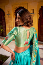 Thumbnail for Lorenvalley Fashion Skyblue Soft Silk Paithani Zari Weaving Work With Sequins and Thread Embroidery Scallop Lace Border Lehenga Choli with Dupatta - Distacart