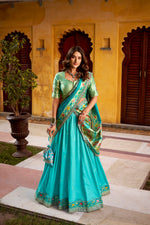 Thumbnail for Lorenvalley Fashion Skyblue Soft Silk Paithani Zari Weaving Work With Sequins and Thread Embroidery Scallop Lace Border Lehenga Choli with Dupatta - Distacart