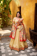 Thumbnail for Lorenvalley Fashion Cream Silk Paithani Zari Weaving Work With Lace Border Lehenga Choli with Dupatta - Distacart