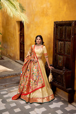Thumbnail for Lorenvalley Fashion Cream Silk Paithani Zari Weaving Work With Lace Border Lehenga Choli with Dupatta - Distacart