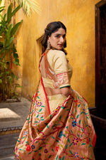 Thumbnail for Lorenvalley Fashion Cream Silk Paithani Zari Weaving Work With Lace Border Lehenga Choli with Dupatta - Distacart