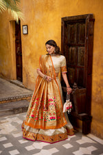 Thumbnail for Lorenvalley Fashion Off White Silk Paithani Zari Weaving Work With Lace Border Lehenga Choli with Dupatta - Distacart
