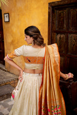 Thumbnail for Lorenvalley Fashion Off White Silk Paithani Zari Weaving Work With Lace Border Lehenga Choli with Dupatta - Distacart