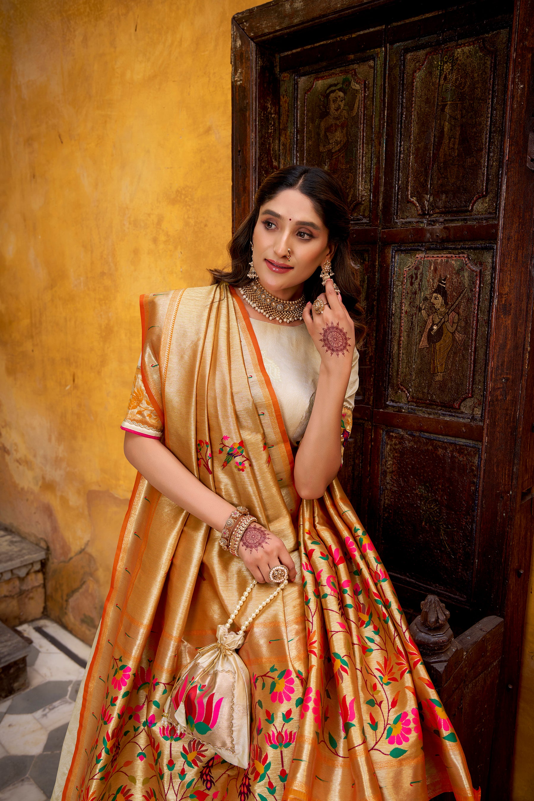 Lorenvalley Fashion Off White Silk Paithani Zari Weaving Work With Lace Border Lehenga Choli with Dupatta - Distacart