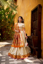Thumbnail for Lorenvalley Fashion Off White Silk Paithani Zari Weaving Work With Lace Border Lehenga Choli with Dupatta - Distacart