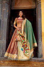 Thumbnail for Lorenvalley Fashion Brown Simmer Organza Zari Weaving Work With Lace Border Lehenga Choli with Dupatta - Distacart