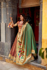 Thumbnail for Lorenvalley Fashion Brown Simmer Organza Zari Weaving Work With Lace Border Lehenga Choli with Dupatta - Distacart