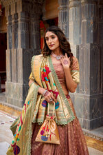 Thumbnail for Lorenvalley Fashion Brown Simmer Organza Zari Weaving Work With Lace Border Lehenga Choli with Dupatta - Distacart