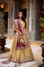Thumbnail for Lorenvalley Fashion Cream Simmer Organza Zari Weaving Work With Lace Border Lehenga Choli with Dupatta - Distacart