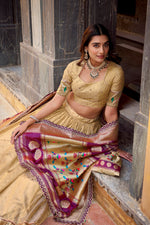 Thumbnail for Lorenvalley Fashion Cream Simmer Organza Zari Weaving Work With Lace Border Lehenga Choli with Dupatta - Distacart