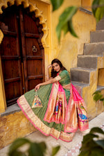 Thumbnail for Lorenvalley Fashion Green Simmer Organza Zari Weaving Work With Lace Border Lehenga Choli with Dupatta - Distacart