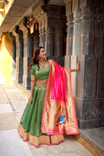 Thumbnail for Lorenvalley Fashion Green Simmer Organza Zari Weaving Work With Lace Border Lehenga Choli with Dupatta - Distacart