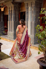Thumbnail for Lorenvalley Fashion Peach Simmer Organza Zari Weaving Work With Lace Border Lehenga Choli with Dupatta - Distacart
