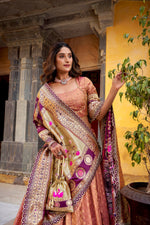 Thumbnail for Lorenvalley Fashion Peach Simmer Organza Zari Weaving Work With Lace Border Lehenga Choli with Dupatta - Distacart