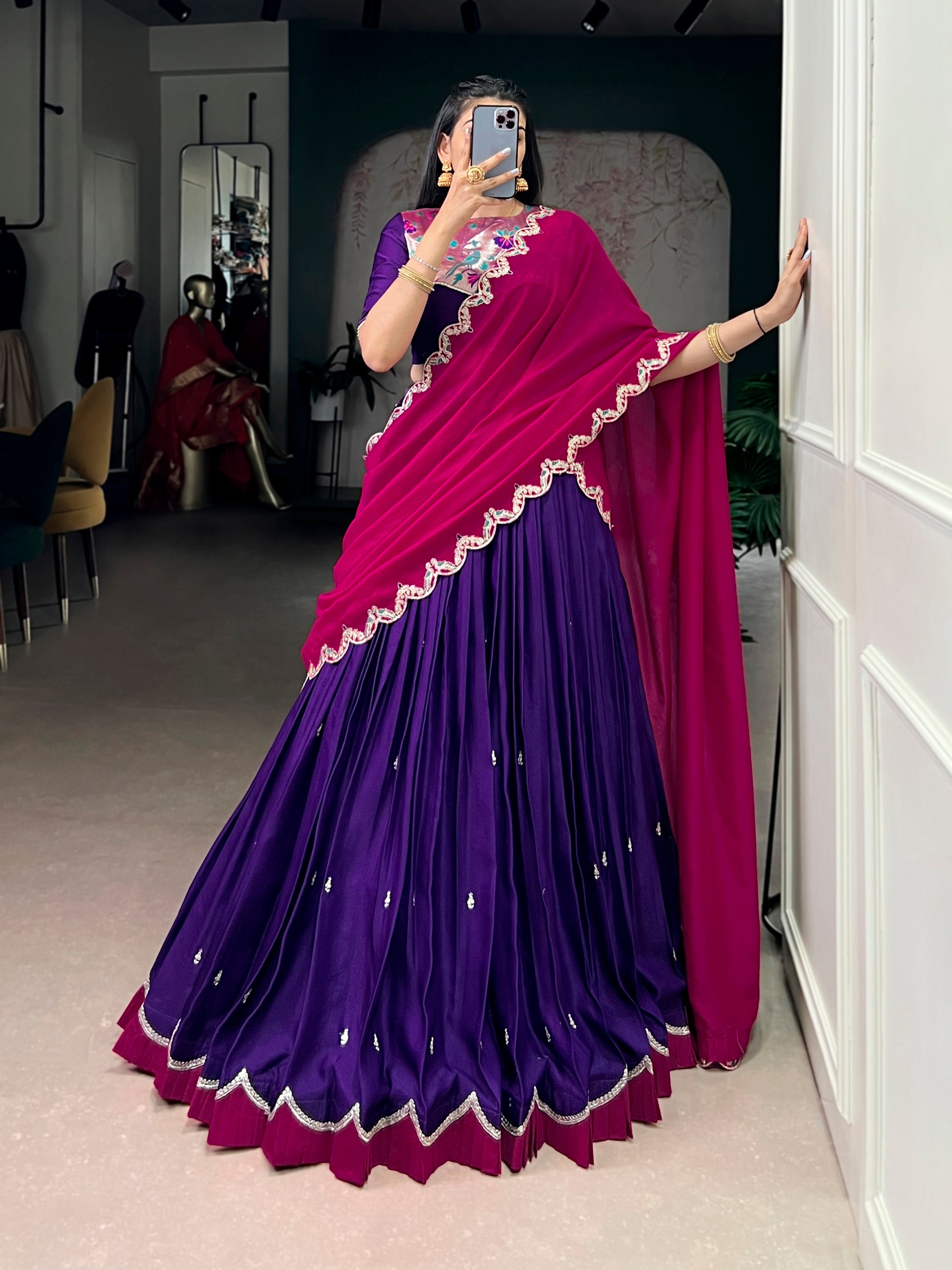 Lorenvalley Fashion Purple Naysha Silk Sequins and Thread Embroidery Work with Lace Border Lehenga Choli with Dupatta - Distacart