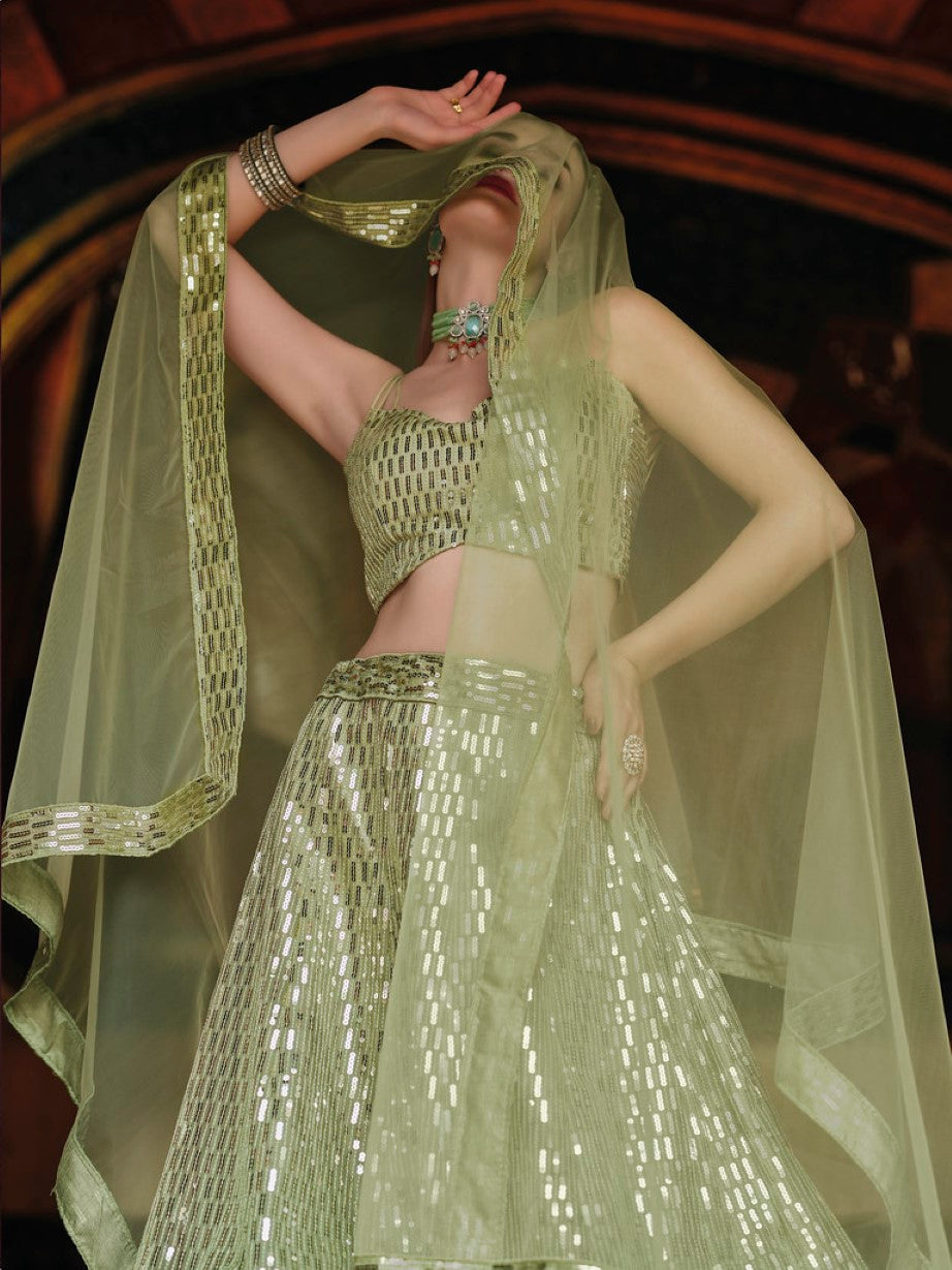 Anaita Green Net Lehenga Choli With Embroidery & Sequence Work - Distacart