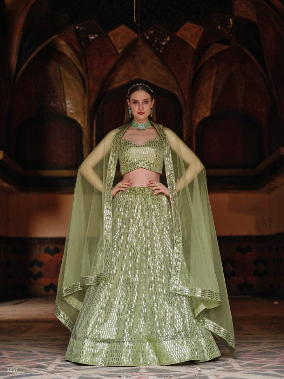 Anaita Green Net Lehenga Choli With Embroidery & Sequence Work - Distacart
