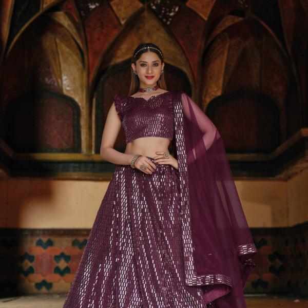 Anaita Violet Net Lehenga Choli With Embroidery & Sequence Work - Distacart