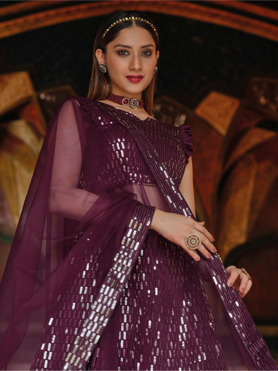Anaita Violet Net Lehenga Choli With Embroidery & Sequence Work - Distacart