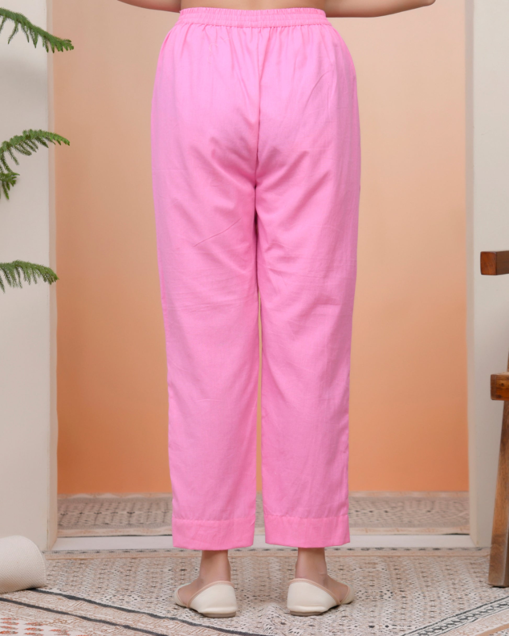 Vaasva Women Pink Cotton Flax Solid Straight Pants - Distacart