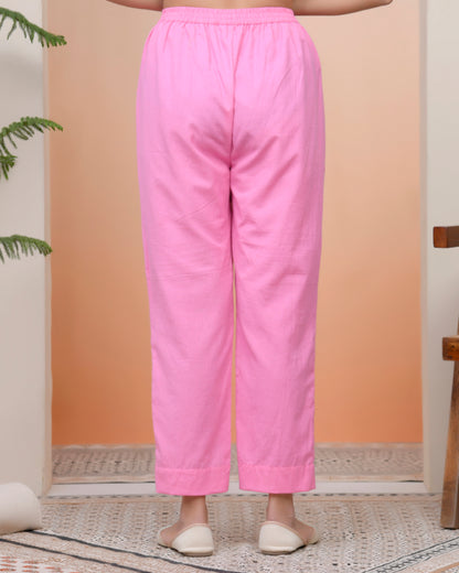 Vaasva Women Pink Cotton Flax Solid Straight Pants - Distacart