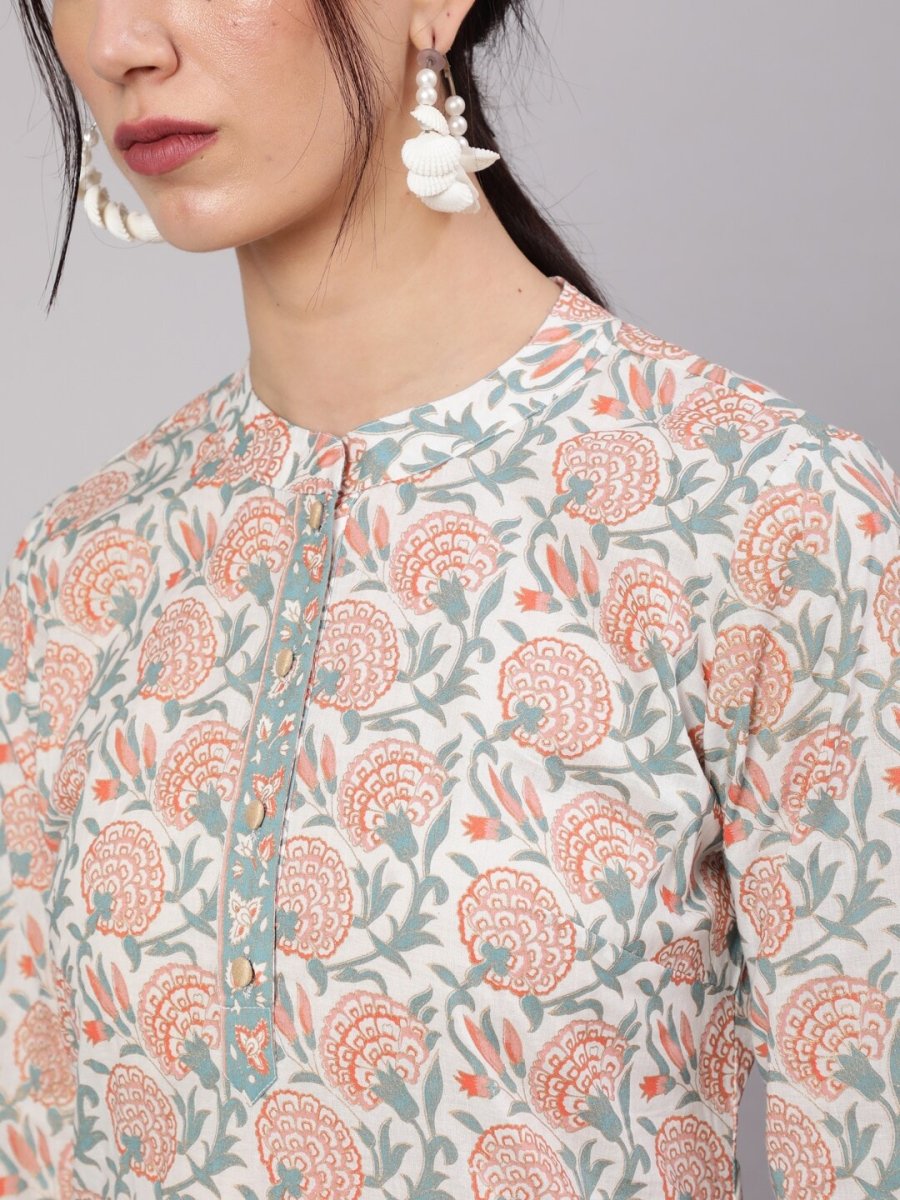 Aks Floral Printed Pure Cotton Kurta With Trousers - Distacart