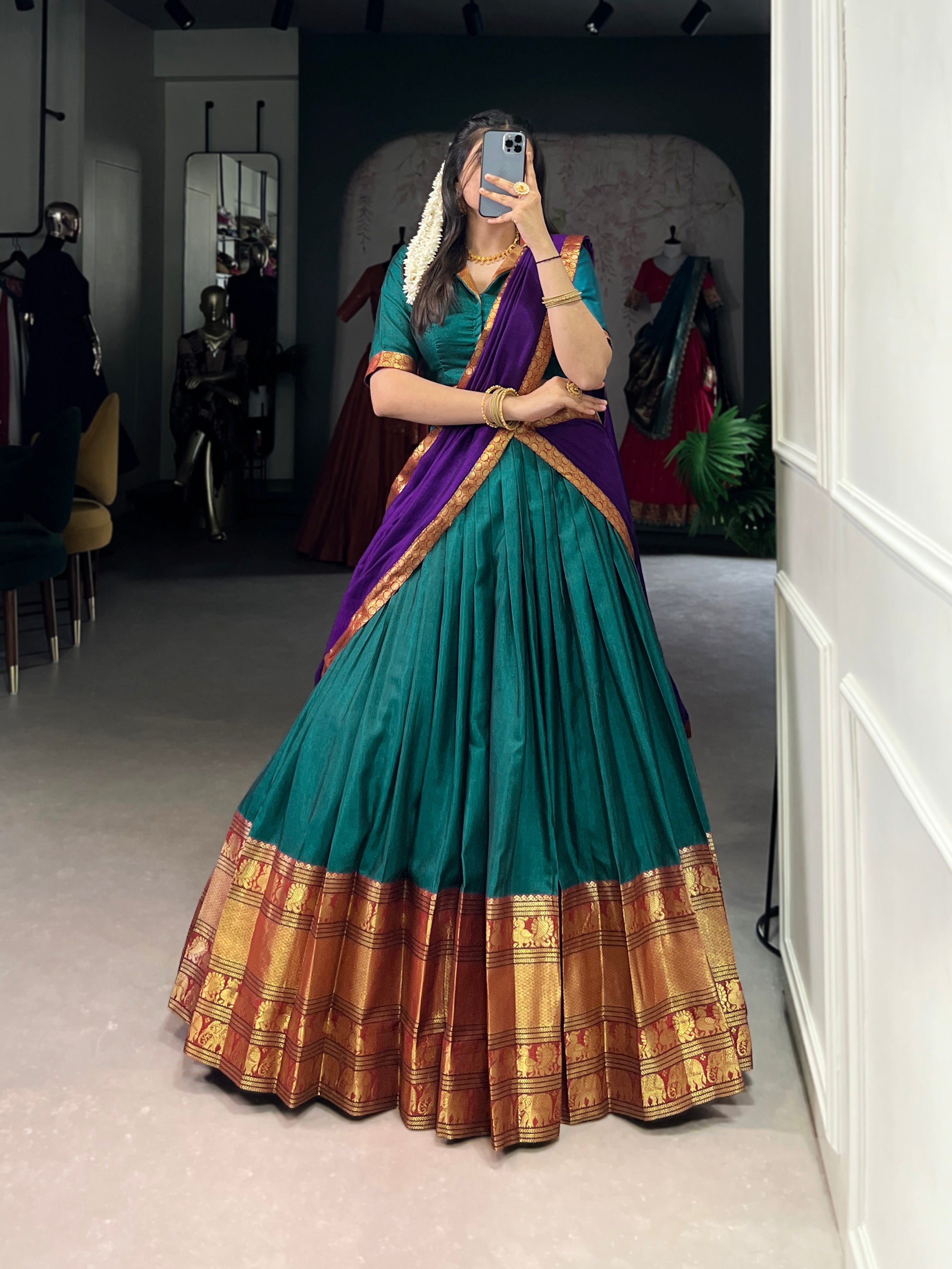 Lorenvalley Fashion Firozi Narayan Pet Silk Zari Weaving Work Lehenga Choli with Dupatta