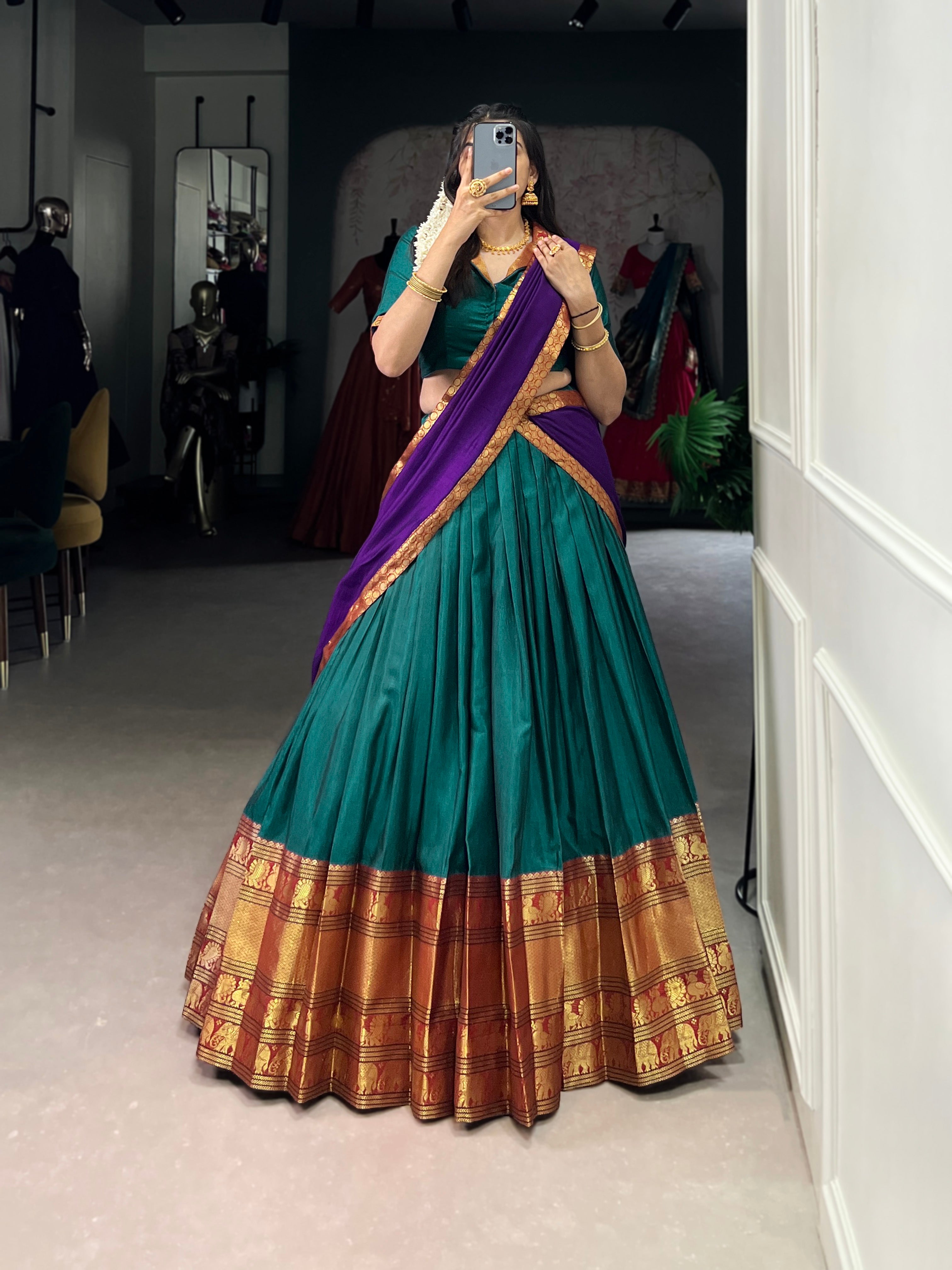 Lorenvalley Fashion Firozi Narayan Pet Silk Zari Weaving Work Lehenga Choli with Dupatta