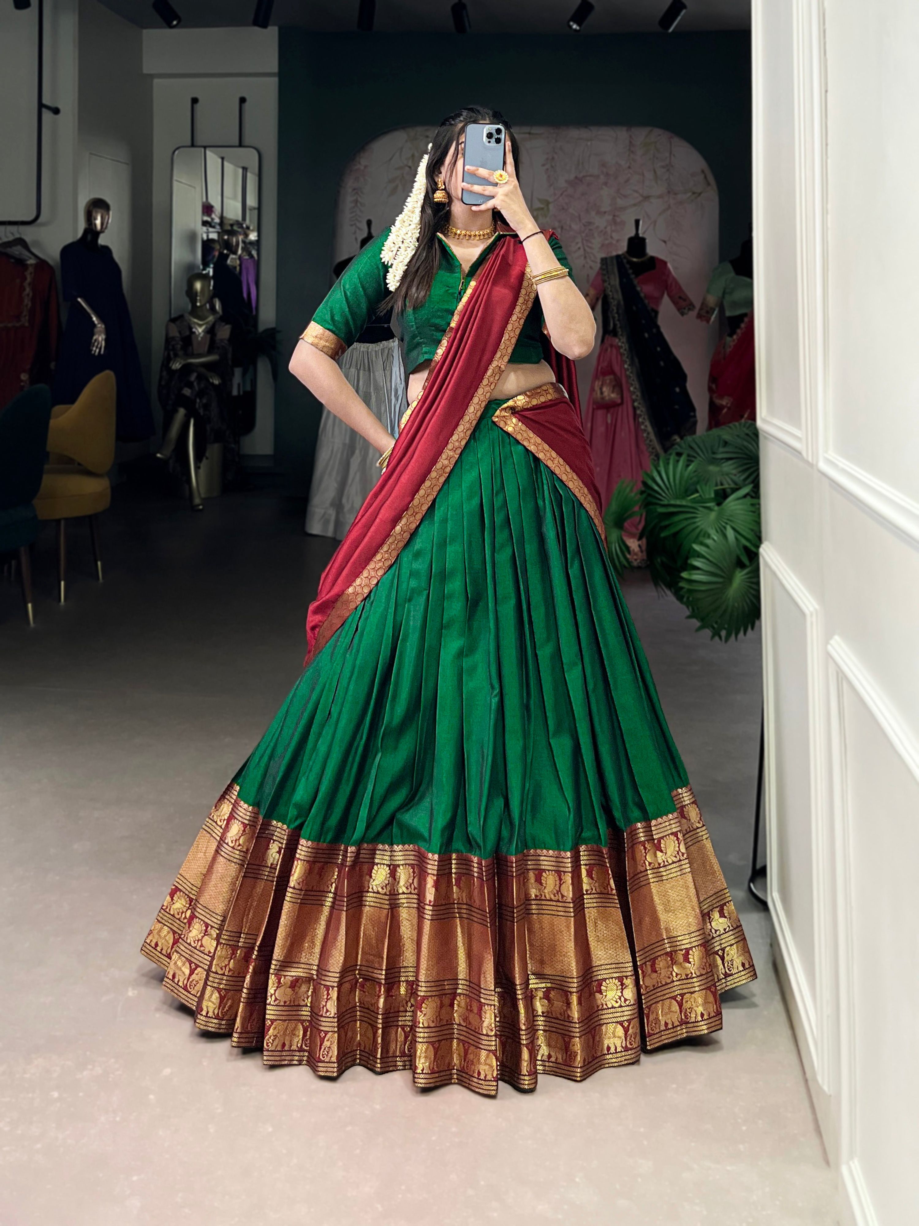 Lorenvalley Fashion Green Narayan Pet Silk Zari Weaving Work Lehenga Choli with Dupatta - Distacart