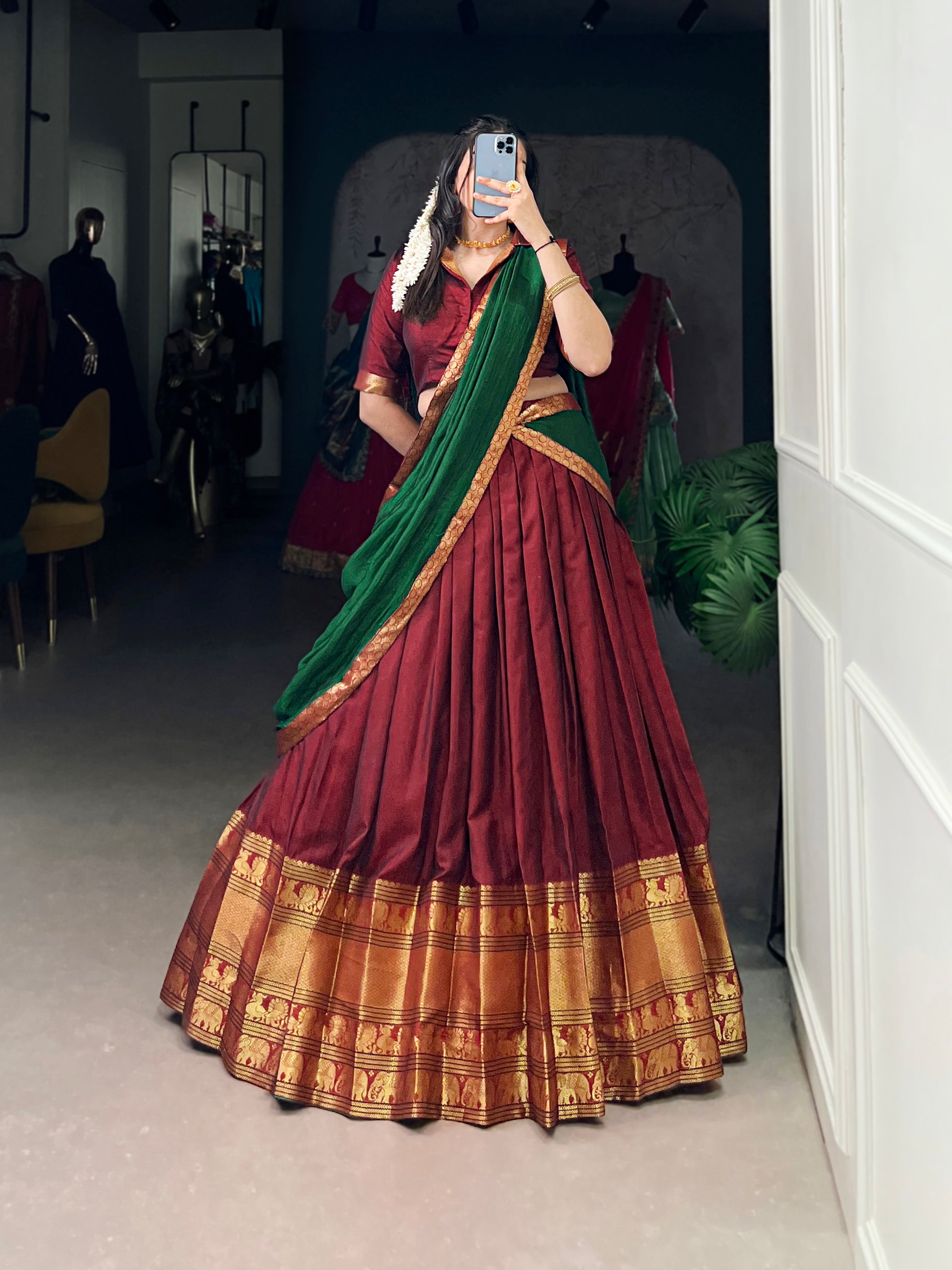 Lorenvalley Fashion Maroon Narayan Pet Silk Zari Weaving Work Lehenga Choli with Dupatta - Distacart