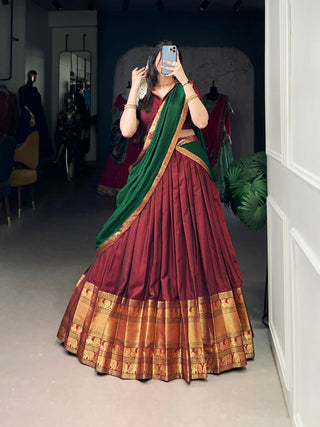 Lorenvalley Fashion Maroon Narayan Pet Silk Zari Weaving Work Lehenga Choli with Dupatta