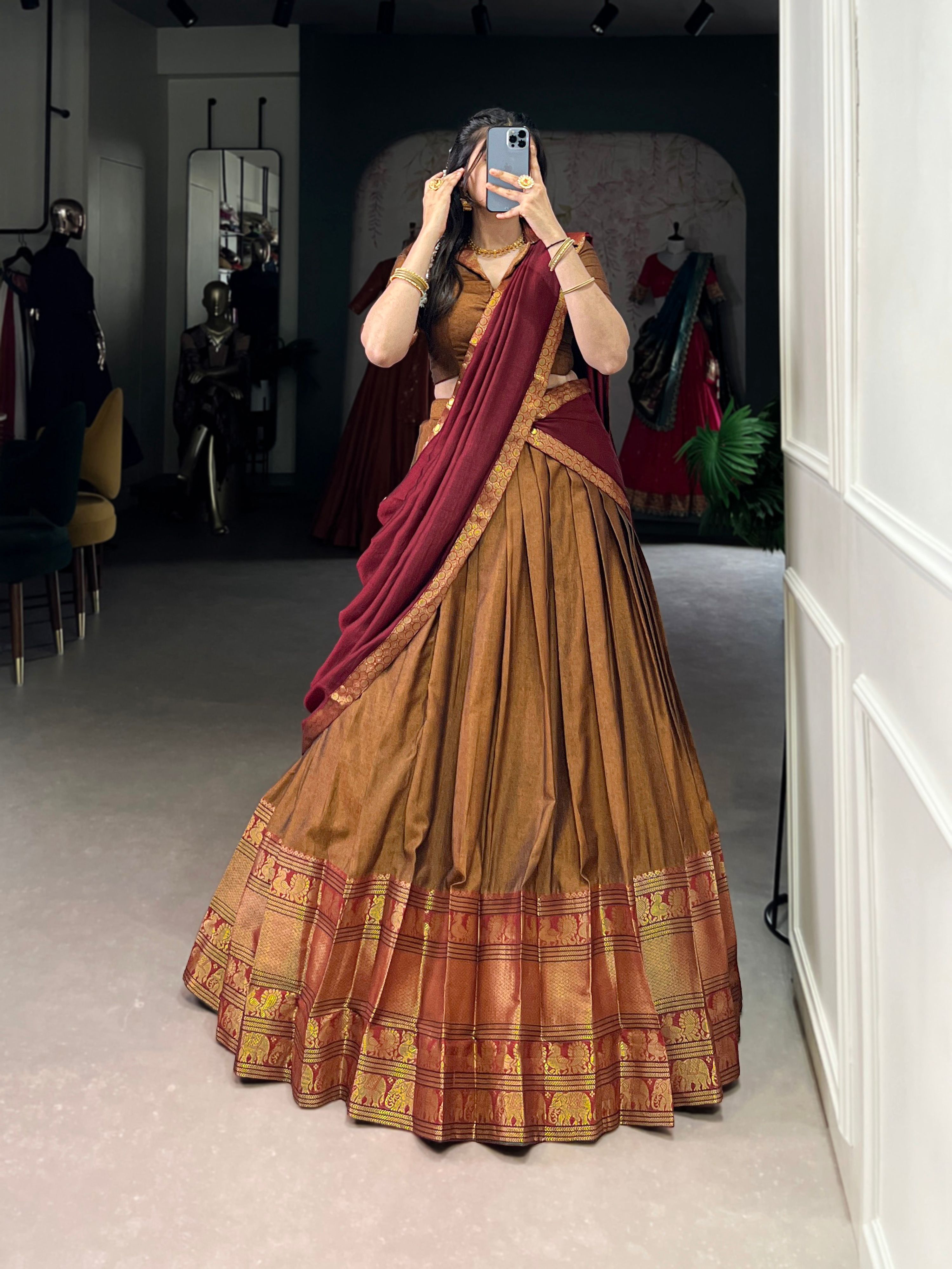 Lorenvalley Fashion Mustard Narayan Pet Silk Zari Weaving Work Lehenga Choli with Dupatta