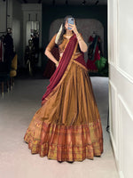 Thumbnail for Lorenvalley Fashion Mustard Narayan Pet Silk Zari Weaving Work Lehenga Choli with Dupatta
