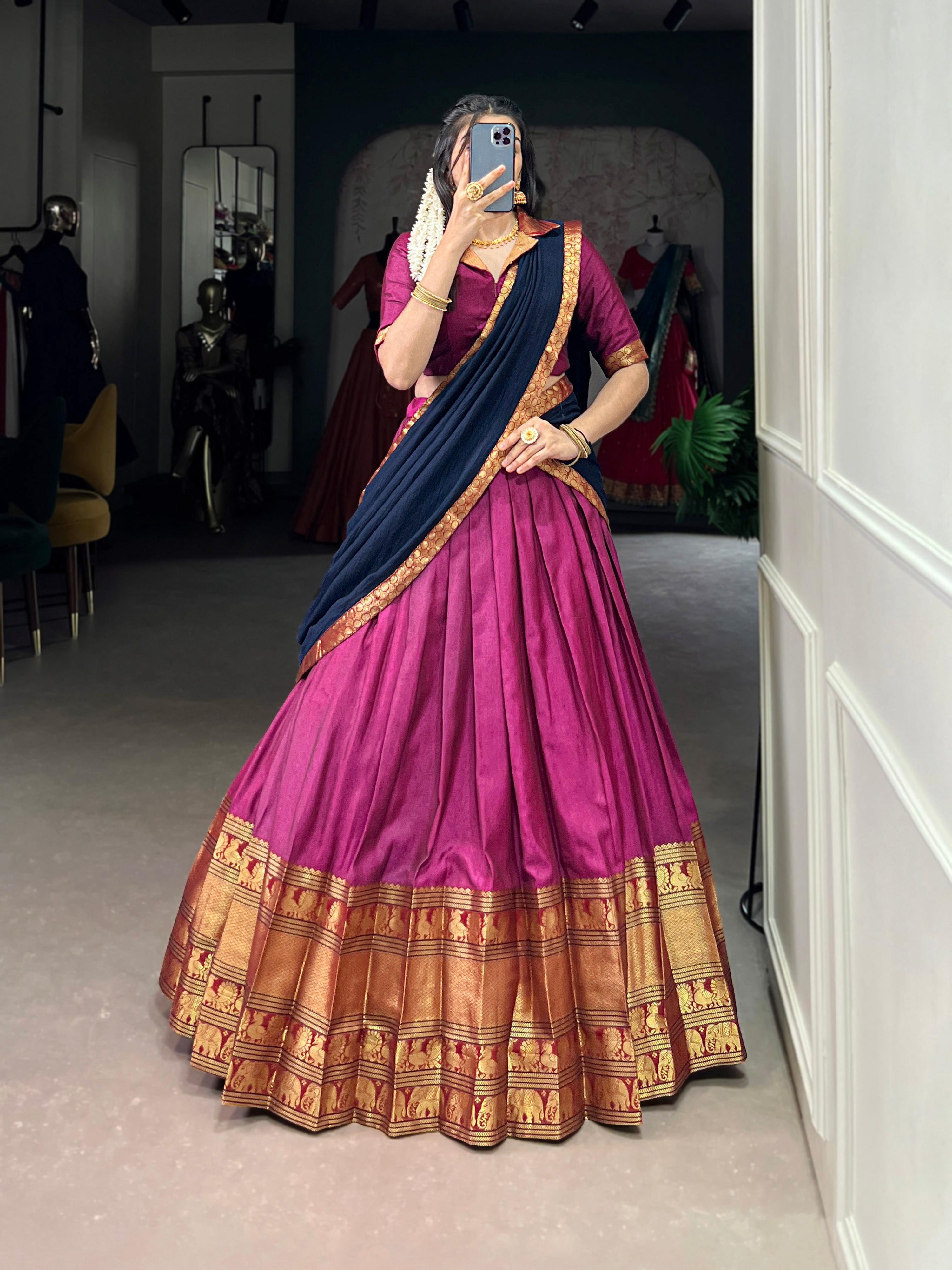 Lorenvalley Fashion Pink Narayan Pet Silk Zari Weaving Work Lehenga Choli with Dupatta