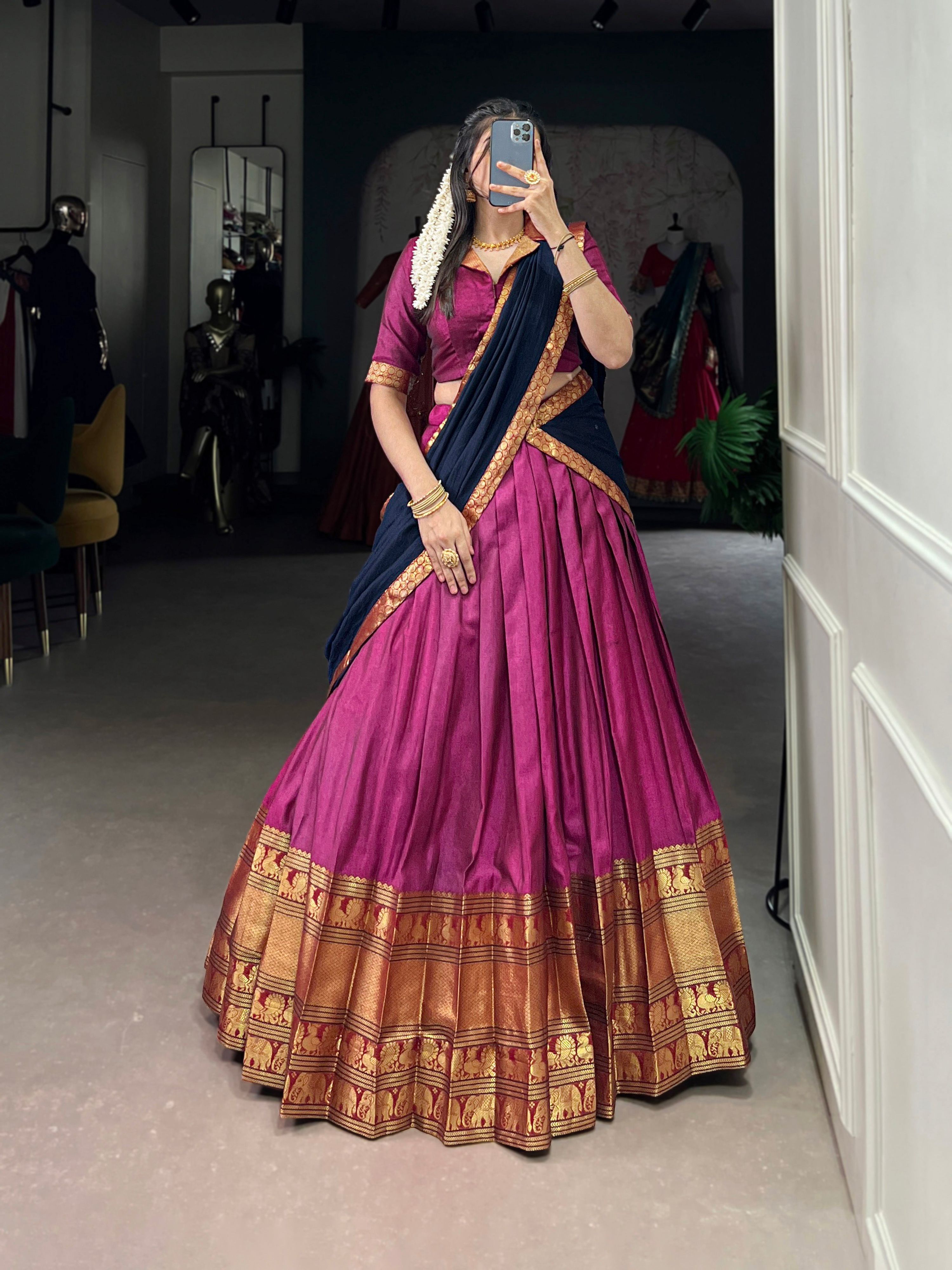 Lorenvalley Fashion Pink Narayan Pet Silk Zari Weaving Work Lehenga Choli with Dupatta