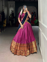 Thumbnail for Lorenvalley Fashion Pink Narayan Pet Silk Zari Weaving Work Lehenga Choli with Dupatta