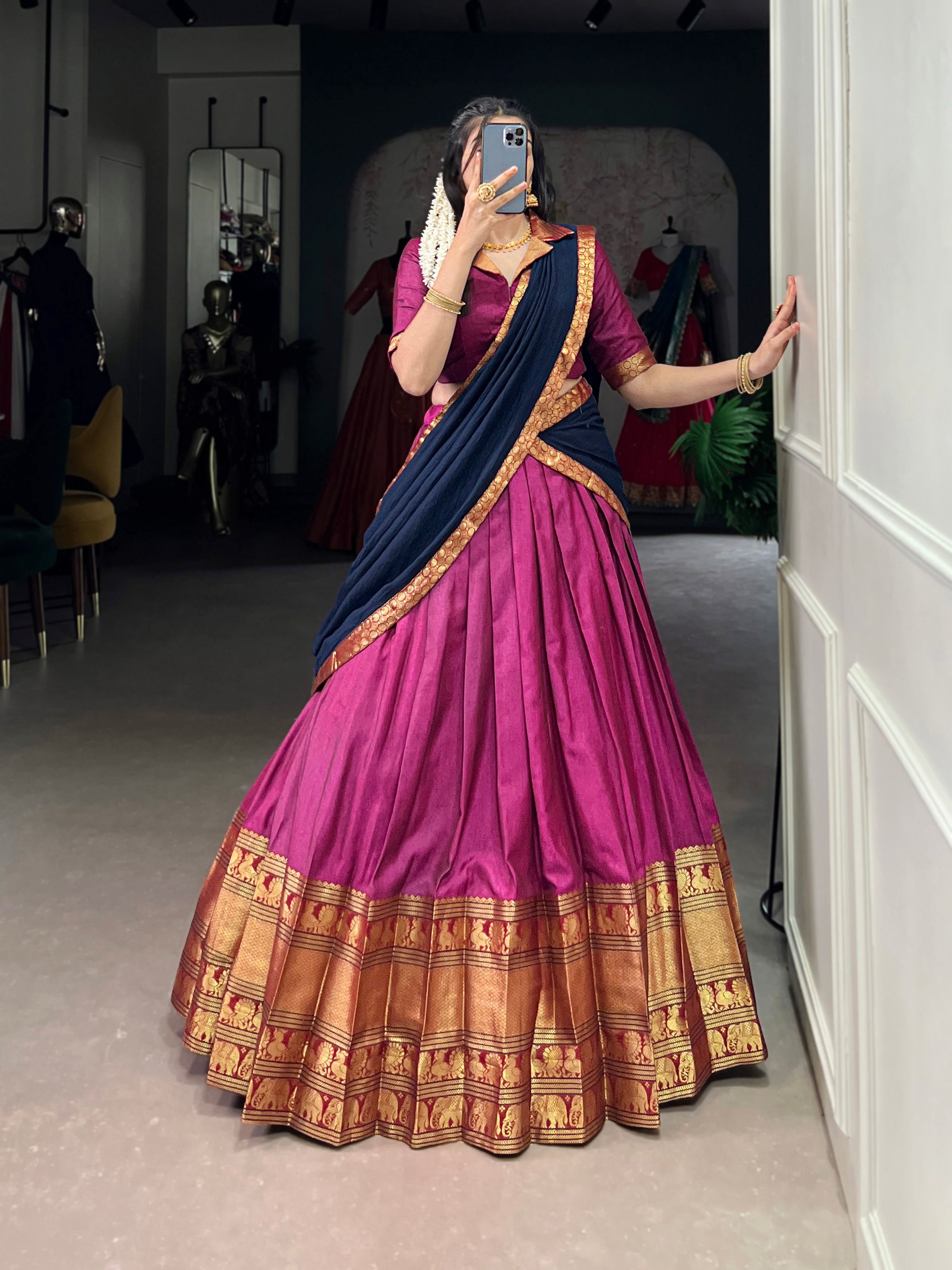Lorenvalley Fashion Pink Narayan Pet Silk Zari Weaving Work Lehenga Choli with Dupatta