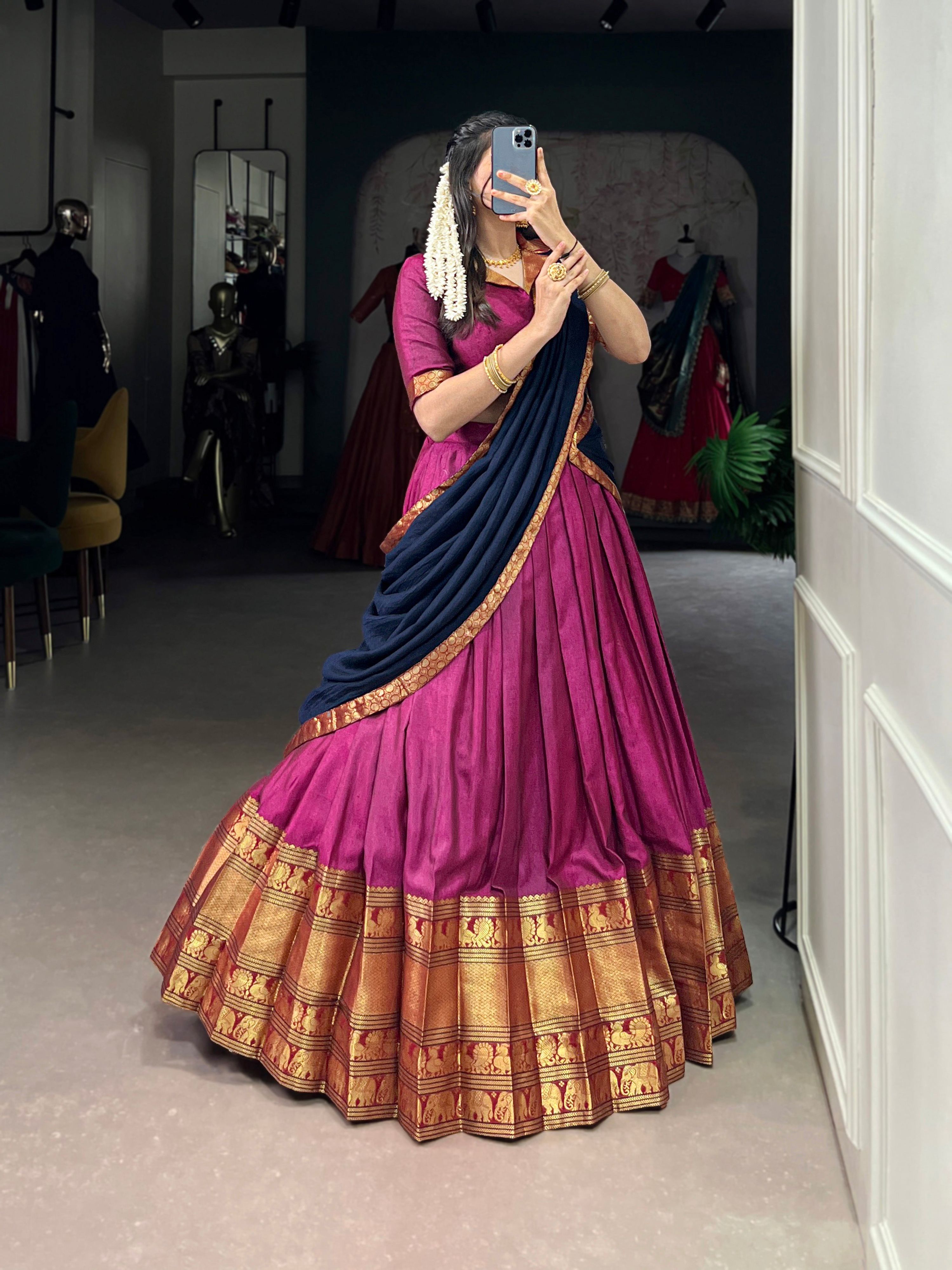 Lorenvalley Fashion Pink Narayan Pet Silk Zari Weaving Work Lehenga Choli with Dupatta