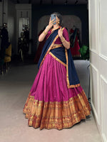 Thumbnail for Lorenvalley Fashion Pink Narayan Pet Silk Zari Weaving Work Lehenga Choli with Dupatta